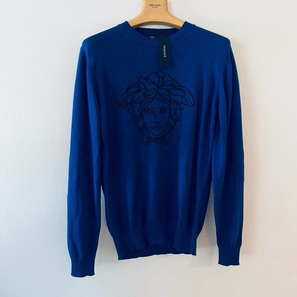 Versace Other - Versace Medusa Logo Embroidered Blue & Black Sweater IT 50 US XL
